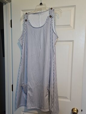 Gray and White Striped Sleeveless Sundress